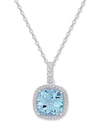 Macy's - Blue Topaz (1-5/8 ct. t.w.) & White Topaz (4-3/4 ct. t.w.) Pendant Necklace in Sterling Silver