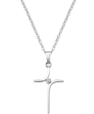Macy's - Sterling Silver Necklace, Curved Cross and Diamond Accent Pendant
