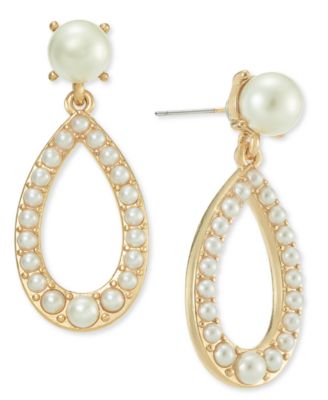 Charter Club - Gold-Tone Imitation Pearl Open Drop Earrings