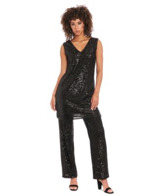 Muse - Women's V-Neck Sleeveless Sequin Shift Dress