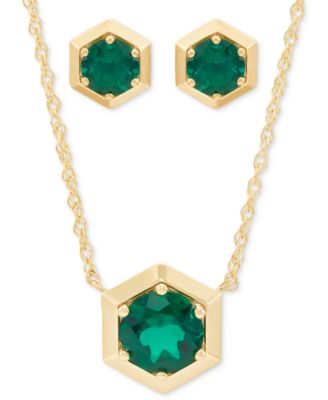 Macy's - 2-Pc. Set Lab-Created Emerald Solitaire Pendant Necklace & Matching Stud Earrings (2-3/4 ct. t.w.) in 14k Gold-Plated Sterling Silver