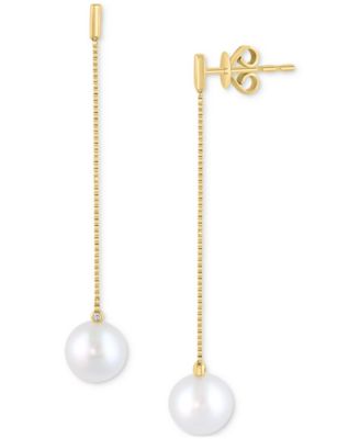 EFFY Collection - Cultured Freshwater Pearl (7.5MM) & Diamond Accent Drop Earrings in 14k Yellow Gold