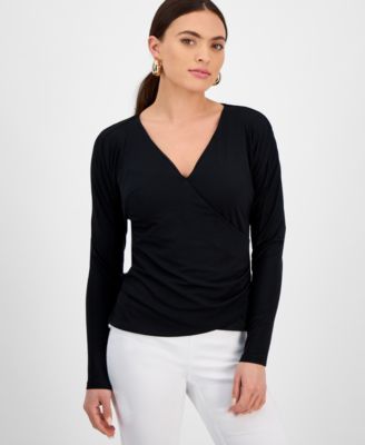 I.N.C. International Concepts - Petite Dolman-Sleeve Surplice-Neck Top