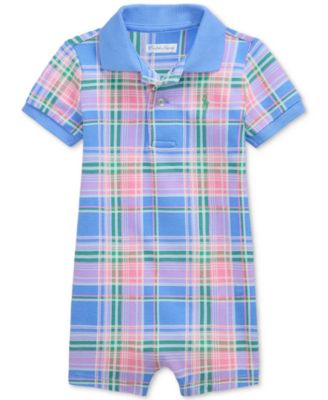 Polo Ralph Lauren - Baby Plaid-Print Cotton Mesh Polo Shortall