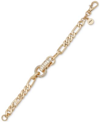 DKNY - Gold-Tone Crystal Pav&eacute; & Baguette Rondelle Figaro Link Chain Bracelet