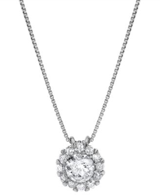 Macy's - Diamond Halo Pendant Necklace (1/2 ct. t.w.) in 14k White Gold