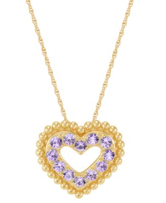 Macy's - Amethyst (3/4 ct. t.w.) Heart Pendant Necklace in 14k Gold Over Sterling Silver, 16" + 2" extender