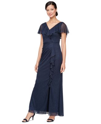 SL Fashions - Women's Beaded Ruffled Capelet Gown