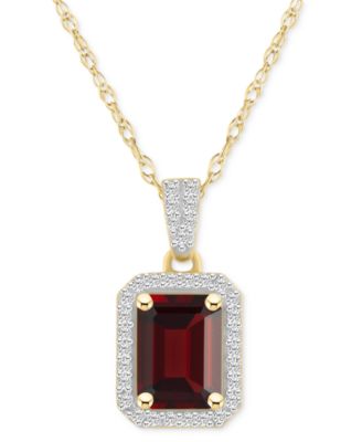 Macy's - Garnet (1-7/8 ct. t.w.) & Lab-Created White Sapphire (1/5 ct. t.w.) Emerald-Cut Halo 18" Pendant Necklace in 10k Yellow Gold (Also in Citrine & Amethyst)