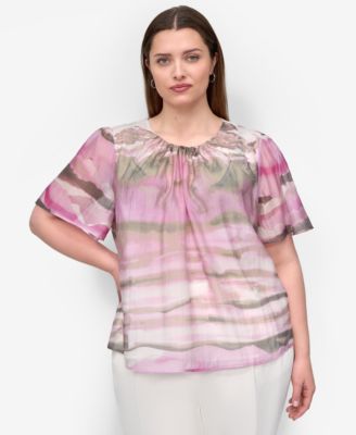 DKNY - Plus Size Printed Short-Sleeve Blouse