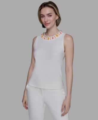 KARL LAGERFELD PARIS - Women's Embellished Sleeveless Top