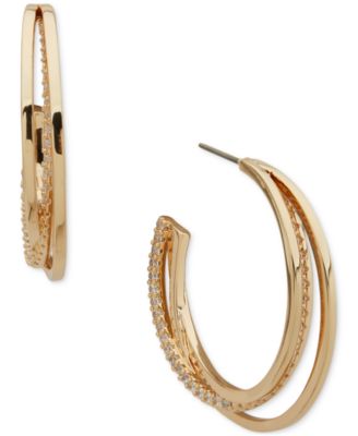Anne Klein - Gold-Tone Medium Pav&eacute; Overlapping C-Hoop Earrings, 1.2"