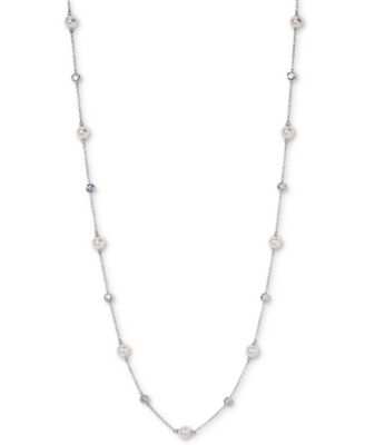 Eliot Danori - Silver-Tone Imitation Pearl & Cubic Zirconia Bezel Station Necklace, 16" + 2" extender