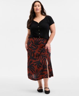 On 34th - Trendy Plus Size Underwater Floral Slip Skirt