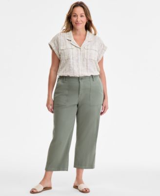 Liverpool Los Angeles - Trendy Plus Size Cargo Wide-Leg Cropped Pant