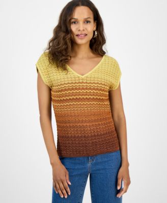 I.N.C. International Concepts - Petite Knit Ombre Stripe Top