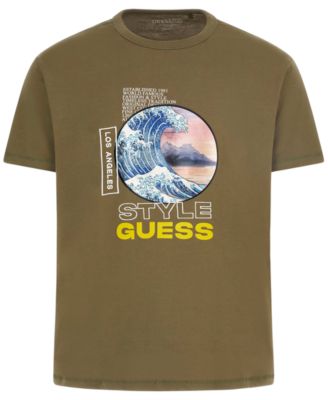 GUESS - Men's Short Sleeve Japanese Wave Graphic Crewneck T-Shirt