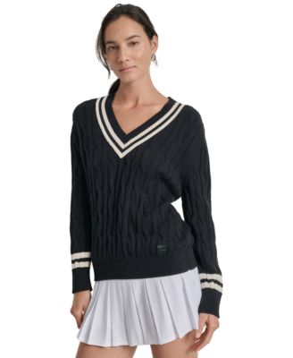 DKNY - Women's Cotton Cable Knit V-Neck Sweater