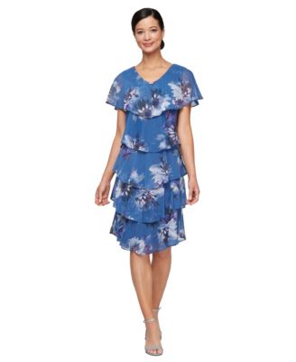SL Fashions - Women's Short-Sleeve Chiffon A-Line Dress