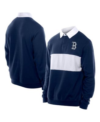 New Era - Men's Navy Boston Red Sox Throwback Prep Color block Rugby Polo Shirt
