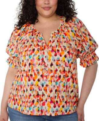 Liverpool Los Angeles - Plus Size Printed Puff-Sleeve Blouse