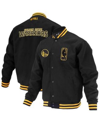 FISLL - Men's and Women's Black Golden State Warriors Logoman Shadow Collection Full-Snap Varsity Jacket