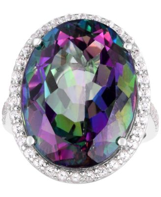 Macy's - Mystic Topaz (20 ct. t.w.) & White Topaz (3/4 ct. t.w.) Oval Statement Ring in Sterling Silver