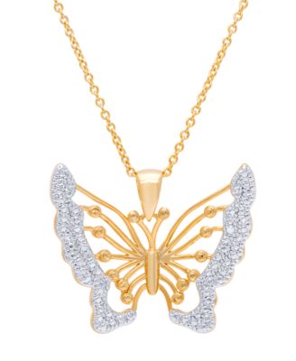 Macy's - Diamond Accent Butterfly Pendant 18" Necklace in Fine Gold Plate