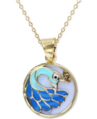 Macy's - Enamel Peacock 18" Pendant Necklace in 14k Gold