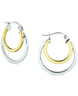 Giani Bernini - Double Small Hoop Earrings in Sterling Silver & 18k Gold-Plate, 1"