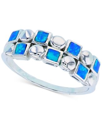 Macy's - Lab-Grown Blue Opal Inlay Ring in Sterling Silver