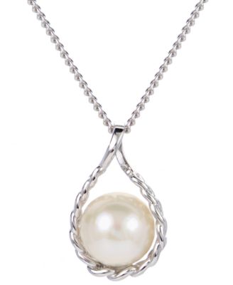 Macy's - Cultured Freshwater Pearl (8mm) Chain Link 18" Pendant Necklace in Sterling Silver