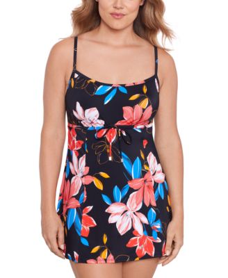 Swim Solutions - Women's Floral-Print Empire Swim Dress