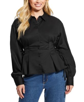 GUESS - Women's Jackie Lace-Up Pleated Blouse