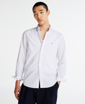 Tommy Hilfiger - Men's Long Sleeve Button-Front Dot Print Flex Poplin Shirt