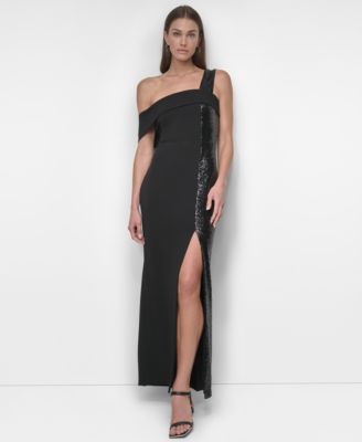 DKNY - Women's One-Shoulder Sequin-Strip Gown