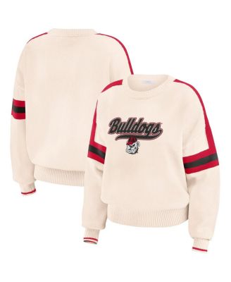 WEAR by Erin Andrews - Women's Cream Georgia Bulldogs Chenille Woven Patch Stripe Pullover Sweater