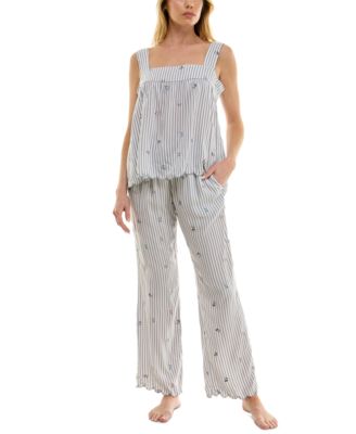 Roudelain - Women's Embroidered Striped Pajama Set