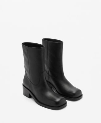 MANGO - Women's Leather Square-Toe Boots