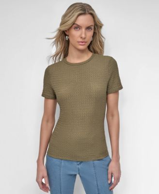 DKNY - Women's Textured-Knit Short-Sleeve Crewneck Top