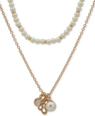 Anne Klein - Gold-Tone Mixed Stone Flower Layered Pendant Necklace, 16" + 3" extender