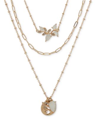 lonna & lilly - Gold-Tone Pav&eacute; Bird & Mother-of-Pearl Leaf Layered Pendant Necklace, 16" + 3" extender