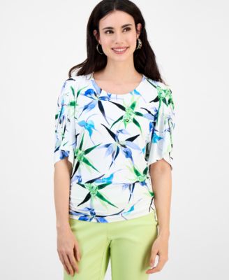 I.N.C. International Concepts - Petite Printed Scoop-Neck Top