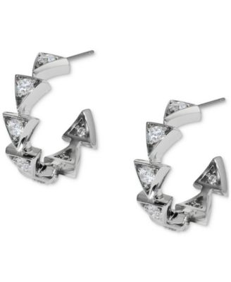 Eliot Danori - Silver-Tone Small Cubic Zirconia Triangle C-Hoop Earrings, 0.87"