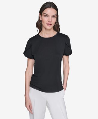KARL LAGERFELD PARIS - Women's Crewneck Tulip-Sleeve Blouse