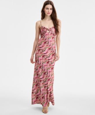 SENI & CADE - Juniors' Satin Printed Twist-Front Maxi Dress