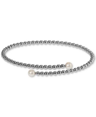 Eliot Danori - Silver-Tone Imitation Pearl & Cubic Zirconia Maisie Bypass Bracelet