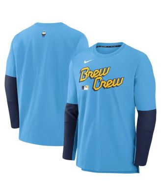 Nike - Men's Light Blue Milwaukee Brewers Authentic Collection City Connect Lightweight Player Tri-Blend Performance Long Sleeve T-Shirt