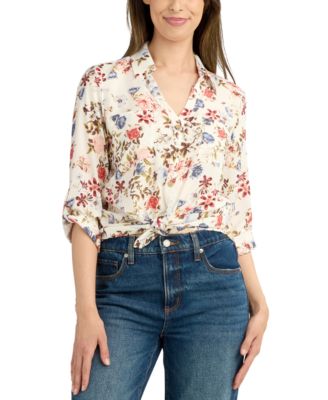 BCX - Juniors' Tie-Hem Floral-Print Shirt