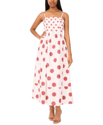 CeCe - Women's Cotton-Blend Printed Tie Smocked-Back Maxi Dress